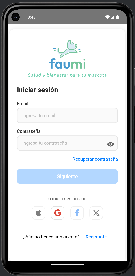 Pantalla principal de Faumi